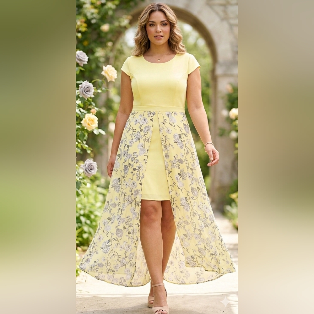 Savi & Jo Floral Wedding Guest Easter Dress Yellow High-Low Size XL